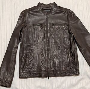 John Varvatos Band Collar Leather Jacket, Brown, Size M
